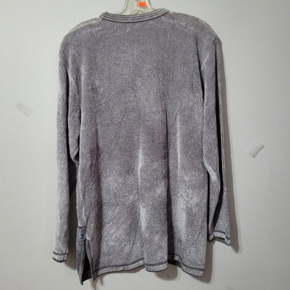 Vintage chenille beaded pullover cardigan sweater, grey, L to XL - Picture 7 of 7